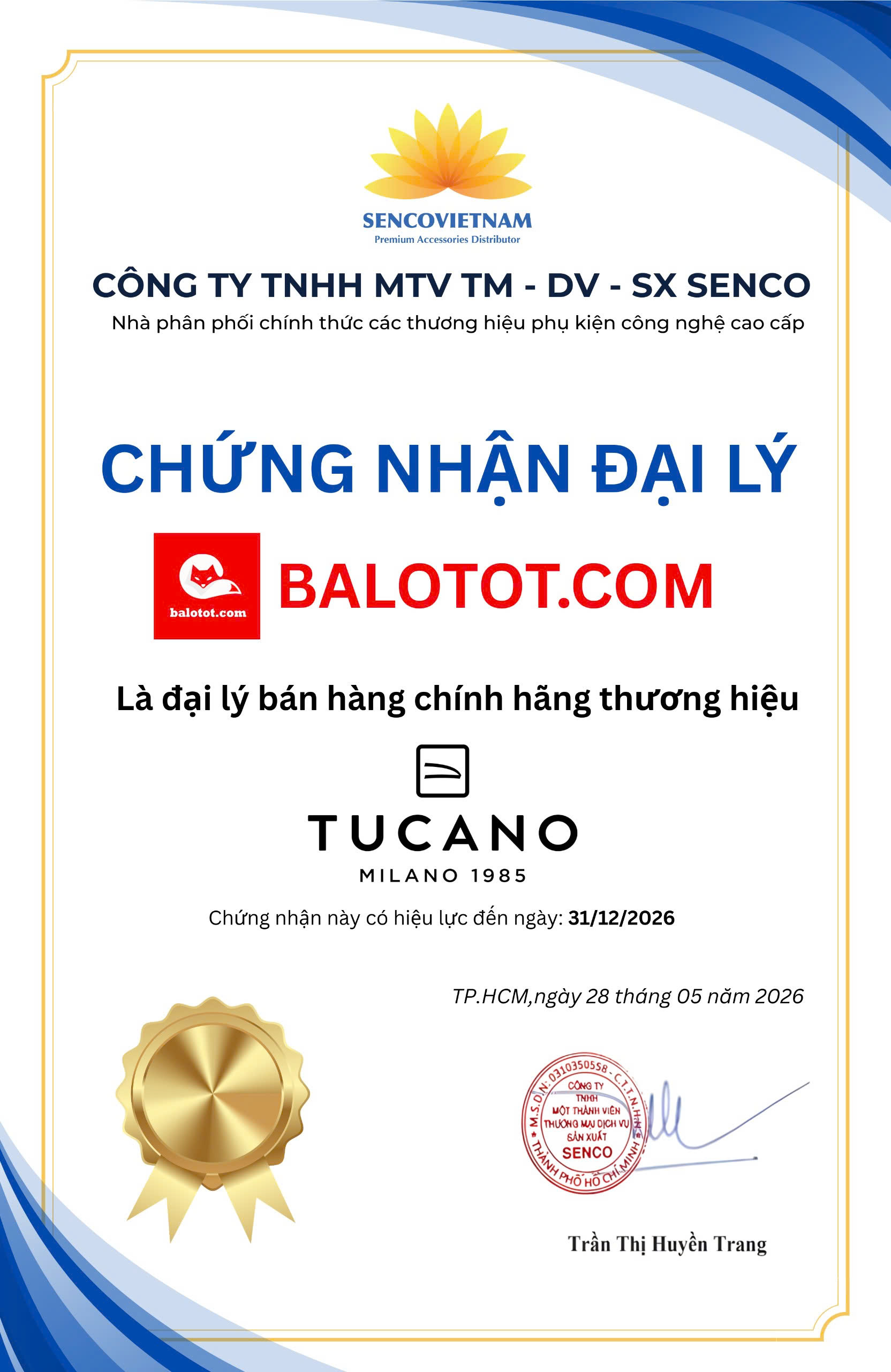 Chứng nhận Balotot.com là Đại lý ủy quyền chính thức thương hiệu TUCANO tại Việt Nam 1 Chứng nhận Balotot.com là Đại lý ủy quyền chính thức thương hiệu TUCANO tại Việt Nam 1
